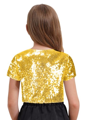 Jelory Girls Cardigan Short Sleeve Kids Sequin Open Front Bolero Shrug Jacket Birthday Party Prom for Dress2