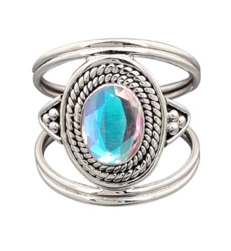 Angel Aura Ring Oval Shape Gemstone Sterling Silver Handmade Ring For Women Boho 925 Silver Angel Aura Jewelry For Engagement Wedding Gift For Her By NKG
