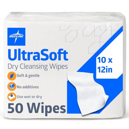 Medline Ultrasoft Absorbent Dry Cleansing Wipes, Hypoallergenic and Fragrance-Free, 10" x 13", 50 Count
