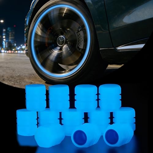 12 Piezas Tapas de Válvulas Luminosas para Coche, Tapones Rueda Coche Fluorescente, Tapones Fluorescentes para Neumáticos, Tapas Luminosas Accesorio Universal para Aire Coche Bicicleta Moto (Azul)