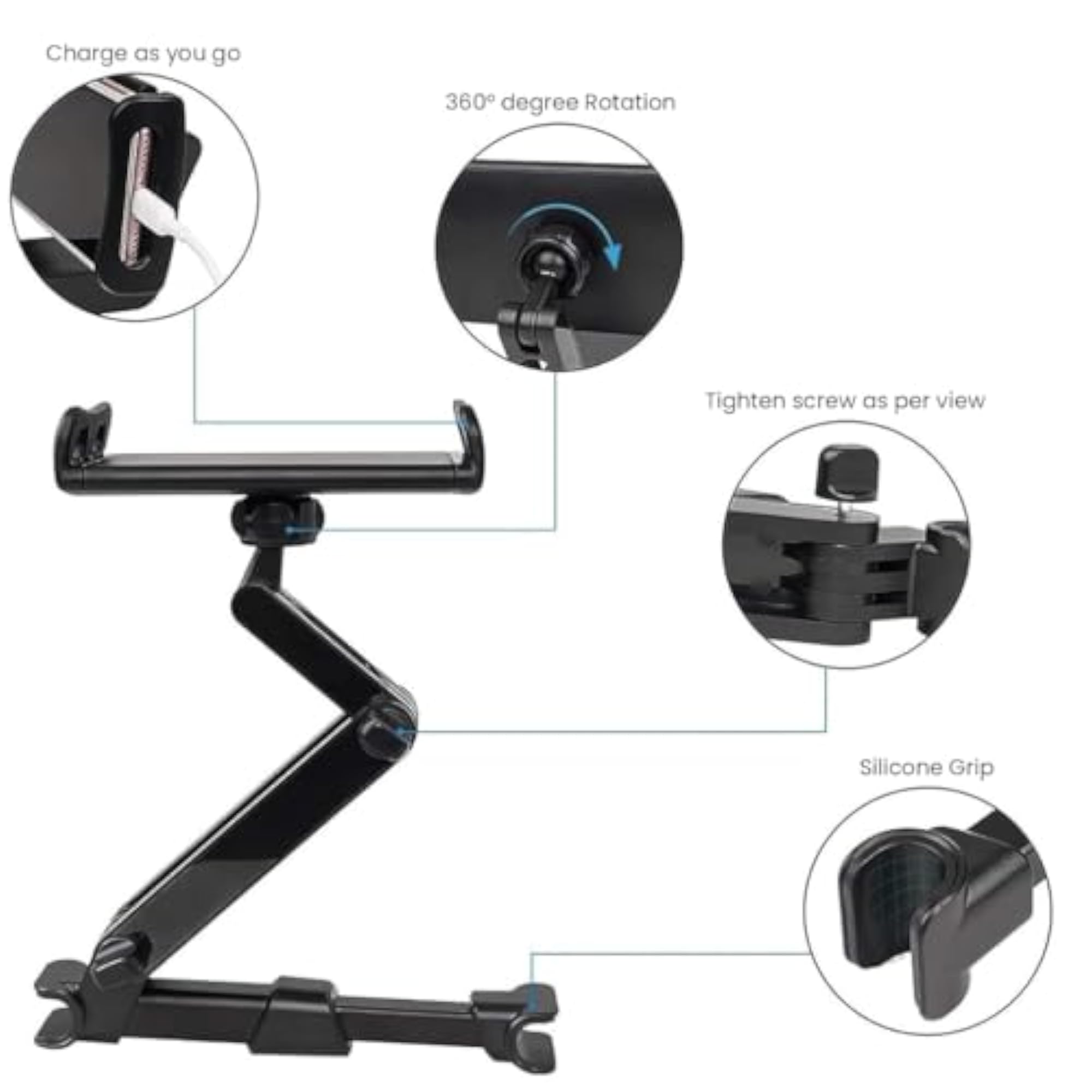 Car Tablet Holder, 360 Rotating Headrest Mount
