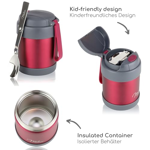 Image of Milu Thermo Food Thermo 300 ml, 440 ml, 450 ml, 650 ml, 800 ml I Stainless Steel Thermal Container, Vacuum Insulated for Hot and Cold Foods (Cow, 300 ml)
