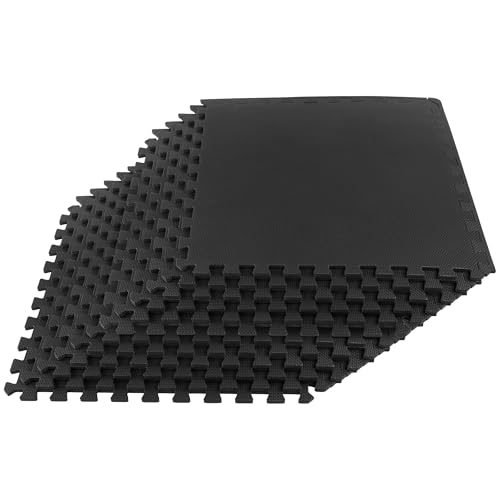 Image of EVA Foam Mat Tiles 12-Pack - 48 SQ FT of Interlocking Padding for Garage, Playroom, or Gym Flooring - Exercise Mat or Baby Playmat by Stalwart (Black)