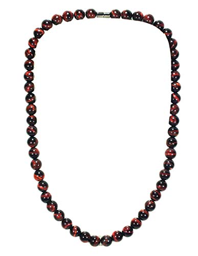 Auras by Osiris - Red Tiger Eye Beaded Necklace for Men/Women - 22 Inch - Magnet Clasp - Immune System Booster - Strengthen Muscles & Bones