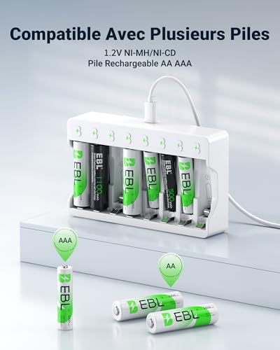 Chargeur Piles Rapide EBL 8 Slots avec Indicateur Intelligent LED - 4