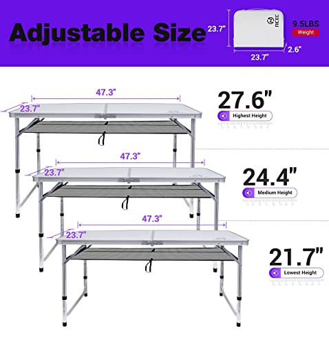 Nice C Card Table, Folding Picnic Table, Small Table, Adjustable Height Folding Table, Camping, Outdoor, Portable Lightweight Aluminum, With Carry Handle For Beach, Indoor, Office (Large) #TOP2