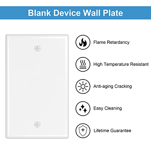 Image of iwillink Blank Device Wall Plate 25-Pack, Electrical Covers for Unused Outlets and Switches, Standard Size Single Gang, 4.50 inch x 2.76 inch, Glossy White