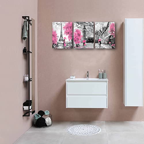 Aoshdart Black And White Wall Art Girls Pink Paris Theme Canvas Prints Eiffel Tower Wall Paintings London Big Ben Pictures For Bedroom Living Room Bathroom Wall Decor #TOP4