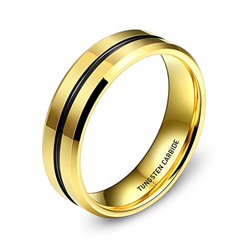 Dro-koko Gold Black Tungsten Carbide Ring for Men, Thin Black Grooved Center Luxury Jewelry Comfort Fit for Men's Wedding Bands and Daily Life, Best Gift As Birthday, Anniversary