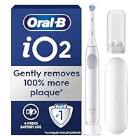 Oral-B iO2 Electric Toothbrush, 1 Gentle Care Toothbrush Head, 1 Travel Case, 1 Travel Refill Holder, Toothbrush for Adults (Simple White), Designed by Braun, 2 Pin Plug