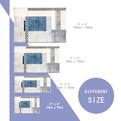 Miiujjir Entry Area Rug, Faux Wool Non-Slip Runner Rug Kitchen Laundry Room Mat, Geometric Soft Fuzzy Throw Floor Rugs Carpet For Kitchen Bedroom Entryway Washable, 2’ X 4’ Blue/Gray #TOP6