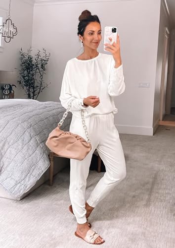 PRETTYGARDEN Women's Fall 2 Piece Lounge Set Long Sleeve Tops Ribbed Pants Spring Matching Sweatsuit Travel Outfits Clothes