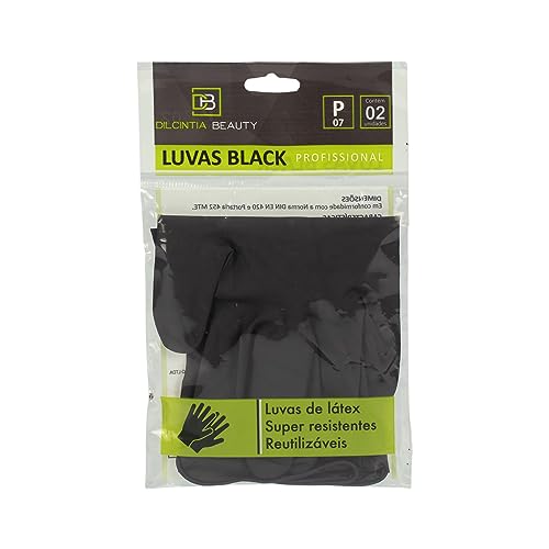 LUVA BLACK LATEX DILCINTIA BEAUTY, Reutilizável, 02 unidades, Tamanho P