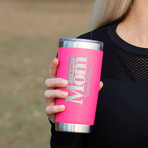 Personalized Tumblers W/ Lid - 20 Or 30 Oz Hot Pink - Vacuum Insulated Travel Coffee Mugs - Stainless Steel Double Wall Tumbler - Personalized Cups With Name, Text, Mothers Day Gift For Mom #TOP3