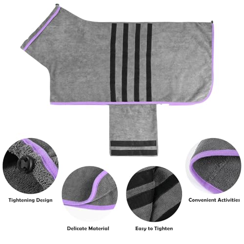 Euakee Hundebademantel, Dry Fast Dog Robes Mantel Super saugfähig, Verstellbarer Kragen & Bauchgurt Schnell trocknender Mantel Haustier Hund Katze Bademantel Handtuch, Grau (2XL)