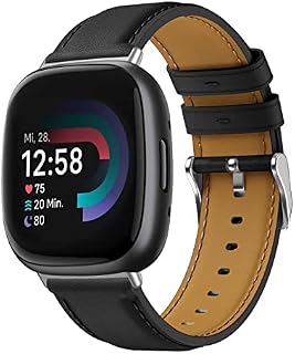 BIRDTOBR Leather Strap Compatible with Fitbit Versa 4/ Versa 3, Genuine Leather Elegant Strap with Stainless Steel Closure for Ladies Men, Soft Breathable Replacement Bracelet for Sense 2/ Sense