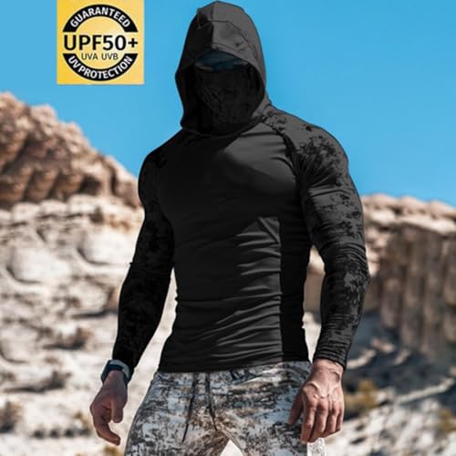 Men's Athletic Hoodies Long Sleeve Fishing Shirts for Men UPF 50+ SPF UV Sun Protection Shirts Rash Guards with Mask2