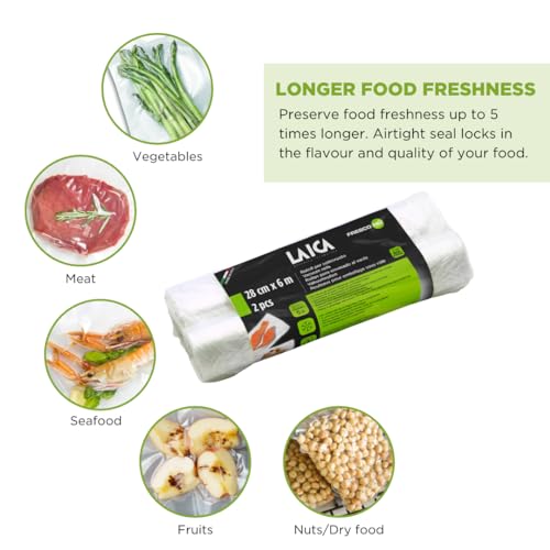 Laica VT3509 Confezione da 2 Rotoli Sottovuoto per Alimenti, Formato 28 x 600 cm - Immagine 1