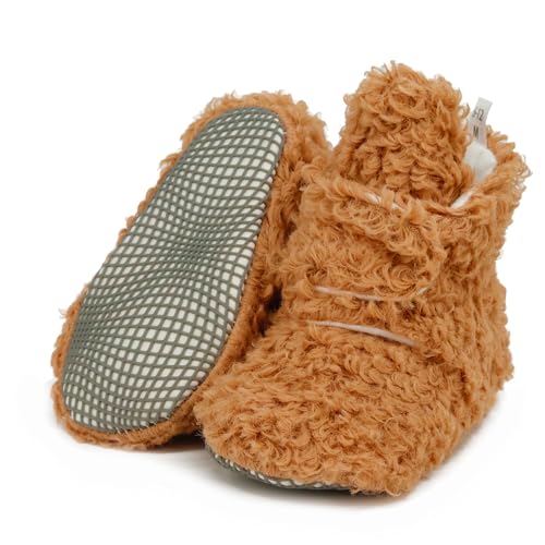 Ella Bonna Unisex Teddy Baby Booties 0-6 Months Cotton Baby Slipper Toddler Shoes, Infant Girl Booties, Taba