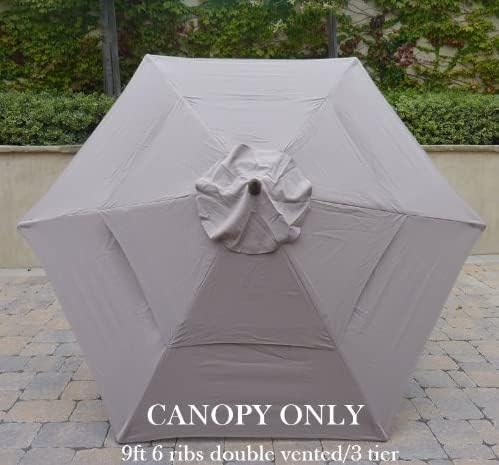 Formosa Covers 9ft Single or Double-Vented Umbrella Replacement Canopy 6 Ribs in Taupe (Canopy Only)