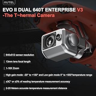 Autel Robotics EVO II Dual 640T Enterprise V3, Support Remote ID, 640 * 512@30 fps T~hermal Imaging, 0.8" RYYB CMOS 8K Sensor, DRI Ranges, 1-16x Zoom, 42 Mins,15KM Transmission