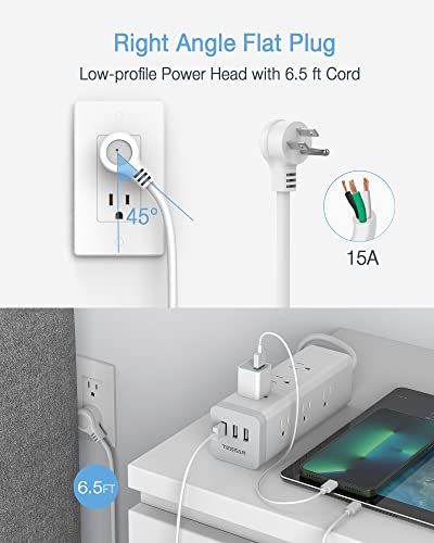 image for Power Strip Surge Protector with USB, TESSAN 6.5 FT Extension Cord wit