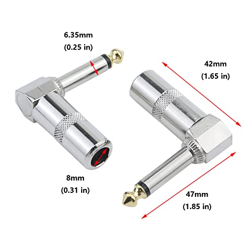 Antrader 6-Pack Mono 1/4" Right Angle Plugs Ts Male Audio Adapters Guitar Speaker Plug Nickel Finish #TOP1