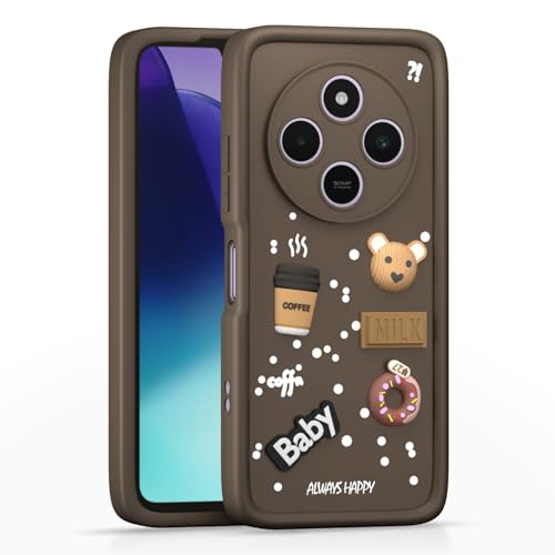 Image of Pikkme Back Cover for Redmi A4 5G / Redmi 14C 5G / Poco C75 5G | Cute Fun Cartoon 3D Bear Silicone Full Body Protection Bumper Cover (Brown)