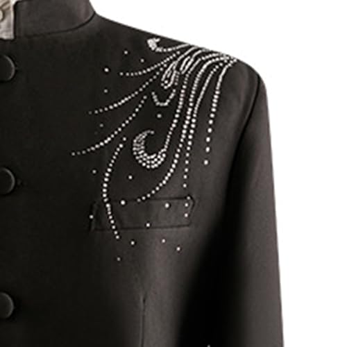 Men's 2 Pieces Chinese Tunic Suits Mandarin Collar Formal Jacket Blazer Traditional Uniform Groom Dress (Large,Black 1)2