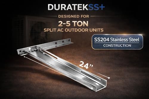 Image of SS204 Heavy Duty Stainless Steel AC Stand Wall Mount Bracket for 2-5 Ton | 2 mm Thick | 24-Inch Support Arms | Complete SS Fastener Kit