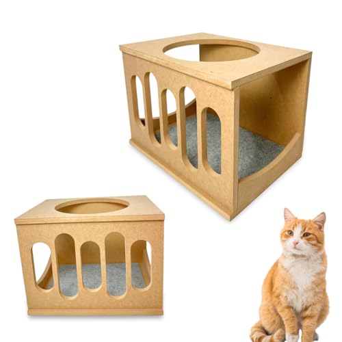 Nicho Para Gatos MDF CRU 15mm REFORÇADO Frente Wave Montado com Carpete Casa para Gatos (Carpete Cinza)