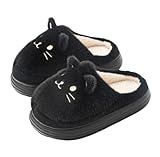 Seemehappy Cute Fuzzy Cat Slippers - Black, Size 8-9, Unisex Adults, Cat Lovers