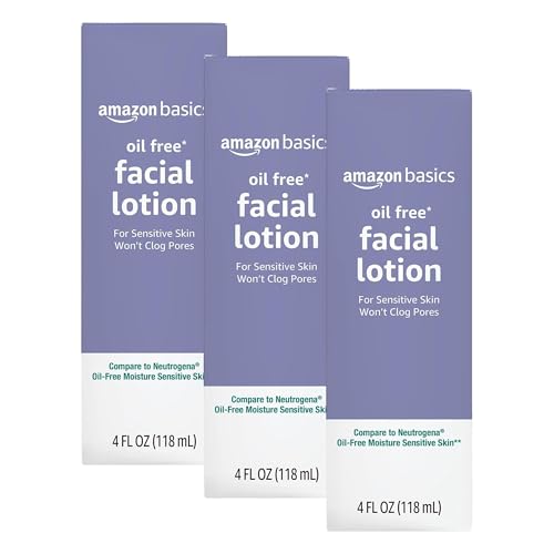 Image of Amazon Basics Oil-free Facial Moisturizer for Sensitive Skin, Fragrance Free, 4 Fluid Ounce (Previously Solimo) (Pack of 3)