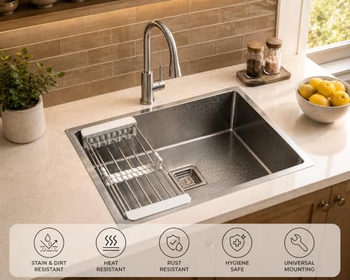 Image of Handmade Stainless Steel Kitchen Sink 18x16 Inch | Single Bowl Sink with Fruit Drain Basket | With SS Waste Coupling & PVC Pipe | Heavy Gauge Kitchen Sink