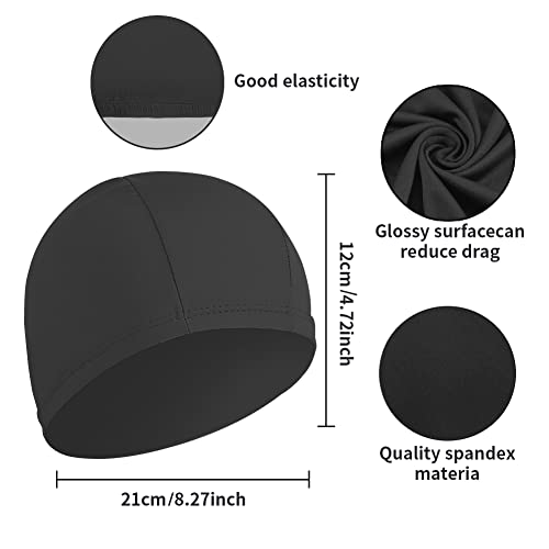 2pcs Cloth Swim Caps for Both Women & Men & Kids Fabric Durable Non-Waterproof Elastic Swimming Pool Cap Bathing Cap for Long and Short Hair (Black) - Thumbnail 6