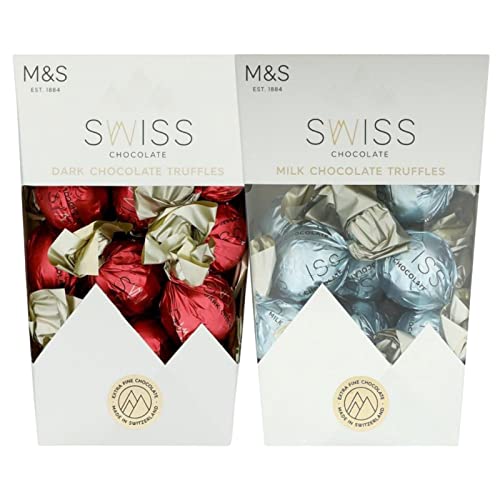 Marks and Spencer M&S Swiss Milk Chocolate Truffles Chocolate Box 205g Bundled with M&S Swiss Dark Chocolate Truffles Box of Chocolate 205g Chocolate Gifts