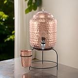 Hammered Copper Water Dispenser with Glass & Stand Capacity, 5ltr Container