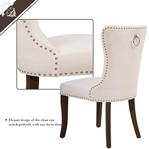 Lz Leisure Zone Dining Chairs Set Of 2, Upholstered Cream Accent Chair Button Tufted Armless Chair With Nailhead Trim And Back Ring Pull, With Upgraded Size: 19.7 X 19.7 X 36.4 Inches #TOP4