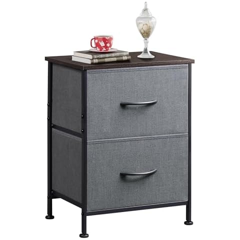 WLIVE Nightstand, 2 Drawer Dresser for Bedroom, Small Dresser with 2 Drawers, Bedside Furniture, Night Stand, End Table with Fabric Bins for Bedroom, Closet, Entryway, College Dorm, Dark Grey Cover