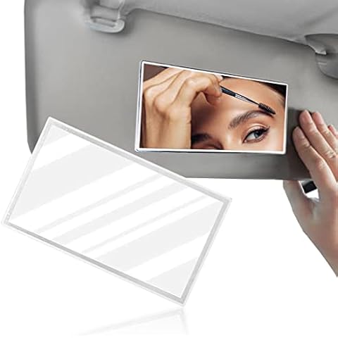 Car Adhesive Mirror Visor Cosmetic Car Makeup Mirror Stick on Mirror Travel Portable Sun Visor Mirror for Car Mirror Accessories Car Vanity Mirror for Car Truck SUV Vehicle Automotive White Cover