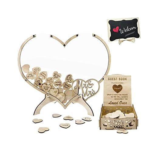 Libro de visitas Boda, Libro de Firmas con 100 Corazones de Madera y Pizarra para Escribir, Libro de Invitados de Boda de Madera, Decoración de Boda para la Recepción de Bodas (Corazón doble)