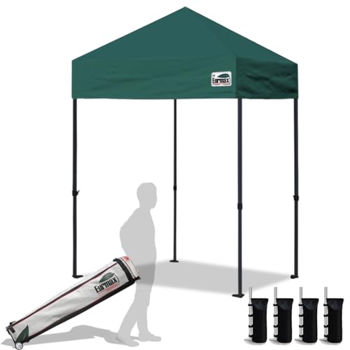 Eurmax USA 5x5ft Pop Up Canopy, Commercial Instant Tent for Outdoor Events, Patented No-Tip Rolling Storage Bag with 4 Sandbags, UV & Water Resistant, Heavy Duty Portable Shelter Gazebo,Forest Green