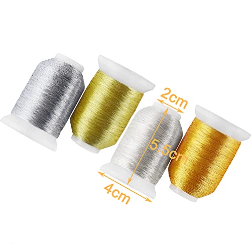New Brothread 8Pcs (4 Gold+4 Silver Colors) Metallic Embroidery Machine Thread Kit 500M (550Y) Each Spool For Computerized Embroidery And Decorative Sewing - Assortment 2 #TOP2