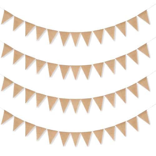 16 Mètres Guirlande Fanions Jute, Drapeaux Triangle Bannière Vintage pour Anniversaire Mariage Champetre Jardin Bapteme Décoration Intérieure et Extérieure