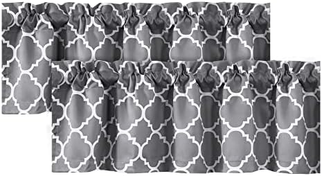 H.VERSAILTEX Blackout Curtain Valances for Kitchen/Bathroom - Thermal Insulated Window Valances for Living Room/Bedroom Rod Pocket Short Curtains (2 Panels) Grey and White, 52x18 inch