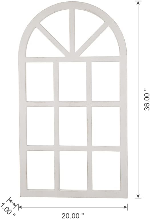 glitzhome Window Frame Wall décor Rustic Arch Wooden Window Pane Country Farmhouse Decorations 36" H x 20" L