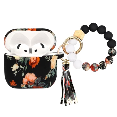 PowerDriver Funda compatible con AirPods 4, funda de silicona suave con cordón de pulsera y llavero, bonita funda protectora de carga inalámbrica para Apple AirPods 4th para mujeres y hombres (rosa