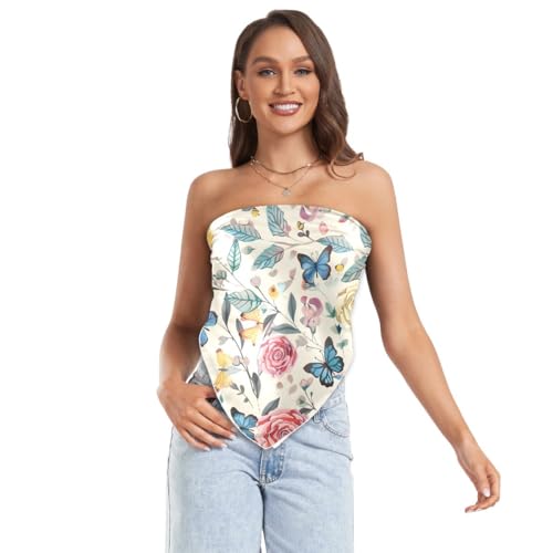 Satin Head Scarf for Women Silk Hair Scarves Bandana Neck Scarf Rose Butterfly Cream Neckerchief Square 35x35 7