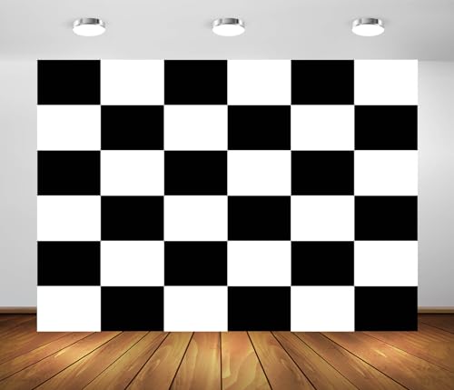 BELECO 7x5ft Fabric Black and White Checkered Backdrop Racing Checker Chess Board Texture Grid Checkerboard Background Racing Themed Party Decorations Birthday Shoot Photo Studio Props