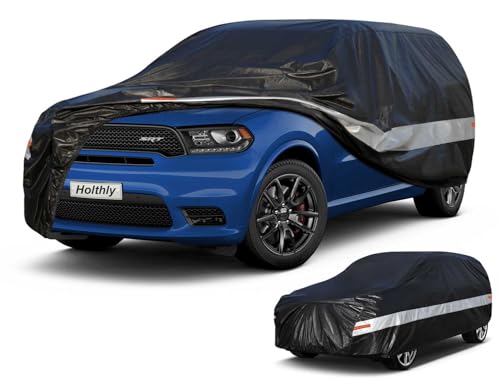 Image of Holhtly Car Cover Custom Fit for Dodge Durango, Car Covers for Automobiles All Weather Waterproof Sun Snow Rain Wind Dust Protection, Outdoor Car Cover Black & Grey